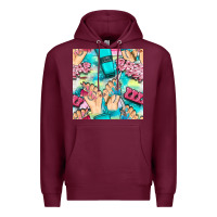 Burgundy hand cream and nail tools with serape and glitter seamless pattern bbs Premium Hoodie - BundleAndBundleShop