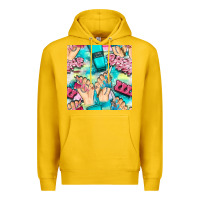 Lemon hand cream and nail tools with serape and glitter seamless pattern bbs Premium Hoodie - BundleAndBundleShop
