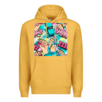 Mustard hand cream and nail tools with serape and glitter seamless pattern bbs Premium Hoodie - BundleAndBundleShop