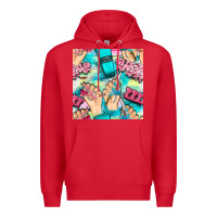 Red hand cream and nail tools with serape and glitter seamless pattern bbs Premium Hoodie - BundleAndBundleShop