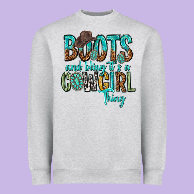 Boots And Bling Its A Cowgirl Thing Heavyweight Sweatshirt Designed By Texasbilliewilder