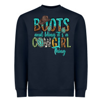 Navy boots and bling its a cowgirl thing Heavyweight Sweatshirt - texasbilliewilder