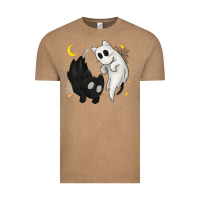 Vintage Coffee Ghost Cats with Balance Halloween Vintage Tee - texasbilliewilder