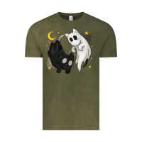 Vintage Olive Ghost Cats with Balance Halloween Vintage Tee - texasbilliewilder