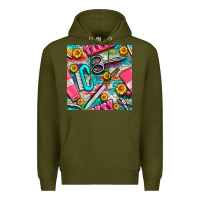 Army Green nail art tools and hand cream with serape and turquoise glitter seamle Premium Hoodie - BundleAndBundleShop