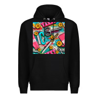 Black nail art tools and hand cream with serape and turquoise glitter seamle Premium Hoodie - BundleAndBundleShop