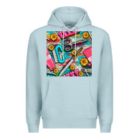 Blue Mist nail art tools and hand cream with serape and turquoise glitter seamle Premium Hoodie - BundleAndBundleShop