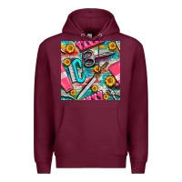 Burgundy nail art tools and hand cream with serape and turquoise glitter seamle Premium Hoodie - BundleAndBundleShop