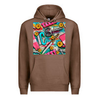 Chestnut nail art tools and hand cream with serape and turquoise glitter seamle Premium Hoodie - BundleAndBundleShop