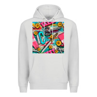Dove Grey nail art tools and hand cream with serape and turquoise glitter seamle Premium Hoodie - BundleAndBundleShop