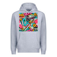 Heather Grey nail art tools and hand cream with serape and turquoise glitter seamle Premium Hoodie - BundleAndBundleShop
