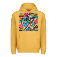Mustard nail art tools and hand cream with serape and turquoise glitter seamle Premium Hoodie - BundleAndBundleShop