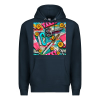 Navy nail art tools and hand cream with serape and turquoise glitter seamle Premium Hoodie - BundleAndBundleShop