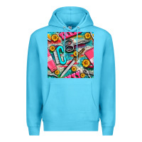 Ocean Blue nail art tools and hand cream with serape and turquoise glitter seamle Premium Hoodie - BundleAndBundleShop