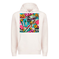 Pale Pink nail art tools and hand cream with serape and turquoise glitter seamle Premium Hoodie - BundleAndBundleShop