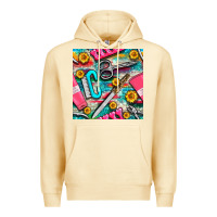 Pina Colada nail art tools and hand cream with serape and turquoise glitter seamle Premium Hoodie - BundleAndBundleShop