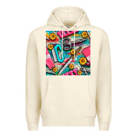 Sandshell nail art tools and hand cream with serape and turquoise glitter seamle Premium Hoodie - BundleAndBundleShop