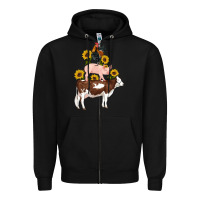 Black western farm life cow pig rooster with sunflowers Zipper Hoodie - Artiststas