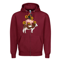 Burgundy western farm life cow pig rooster with sunflowers Zipper Hoodie - Artiststas