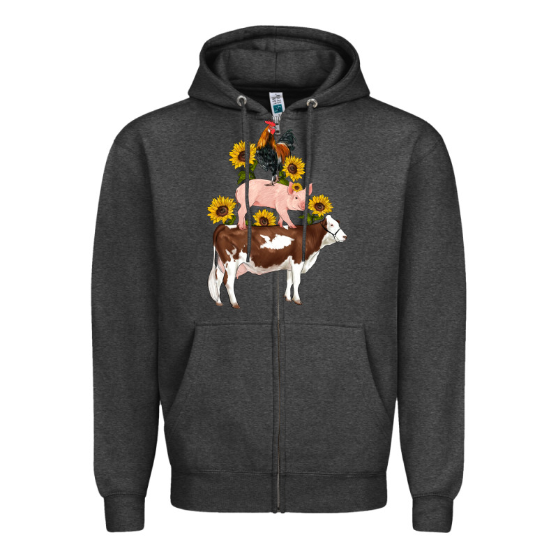 Western Farm Life Cow Pig Rooster With Sunflowers Zipper Hoodie by Artiststas | Teevron