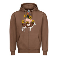 Chestnut western farm life cow pig rooster with sunflowers Zipper Hoodie - Artiststas
