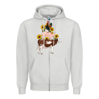 Dove Grey western farm life cow pig rooster with sunflowers Zipper Hoodie - Artiststas