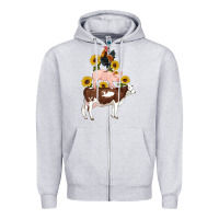 Heather Grey western farm life cow pig rooster with sunflowers Zipper Hoodie - Artiststas