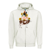 Oatmeal Heather western farm life cow pig rooster with sunflowers Zipper Hoodie - Artiststas