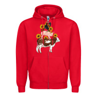 Red western farm life cow pig rooster with sunflowers Zipper Hoodie - Artiststas