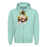 Seafoam western farm life cow pig rooster with sunflowers Zipper Hoodie - Artiststas