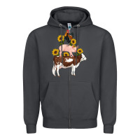 Smoke western farm life cow pig rooster with sunflowers Zipper Hoodie - Artiststas