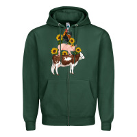 Sports Green western farm life cow pig rooster with sunflowers Zipper Hoodie - Artiststas