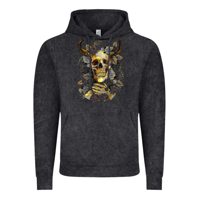 Bull Human Skull With Gold Roses Vintage Hoodie by RanaPortraitStore | Teevron