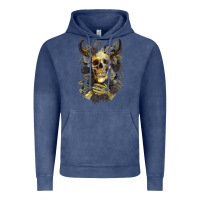 Vintage Denim Bull Human Skull With Gold Roses Vintage Hoodie - RanaPortraitStore