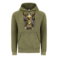 Vintage Olive Bull Human Skull With Gold Roses Vintage Hoodie - RanaPortraitStore
