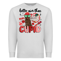 Dove Grey better aim than cupid with dog and duck Premium Sweatshirt - MaliasSmallBusiness