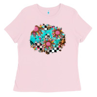 Bubblegum Pink race sunflower patches Ladies Tee - AdoDesignShop
