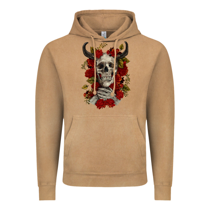 Bull Human Skull With Roses Vintage Hoodie by RanaPortraitStore | Teevron