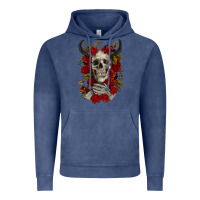 Vintage Denim Bull Human Skull With Roses Vintage Hoodie - RanaPortraitStore