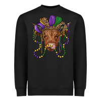 Black highland cow with mardi gras hat Heavyweight Sweatshirt - RanaPortraitStore