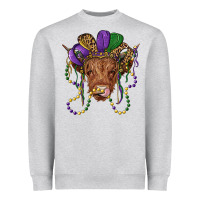 Heather Grey highland cow with mardi gras hat Heavyweight Sweatshirt - RanaPortraitStore