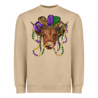 Mushroom highland cow with mardi gras hat Heavyweight Sweatshirt - RanaPortraitStore