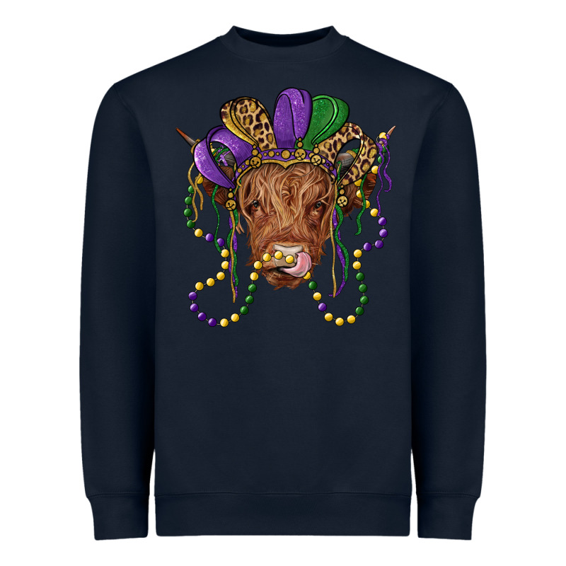 Highland Cow With Mardi Gras Hat Heavyweight Sweatshirt by RanaPortraitStore | Teevron