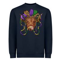 Navy highland cow with mardi gras hat Heavyweight Sweatshirt - RanaPortraitStore