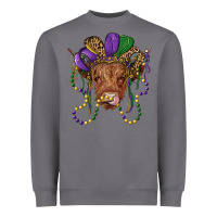 Storm highland cow with mardi gras hat Heavyweight Sweatshirt - RanaPortraitStore