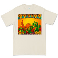 Desert Sunset With Cactus Sunflowers And Leopard Premium Tee | Teevron