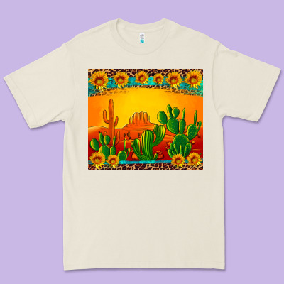 Desert Sunset With Cactus Sunflowers And Leopard Premium Tee Designed By Artiststas
