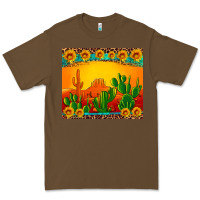 Cacao desert sunset with cactus sunflowers and leopard Premium Tee - Artiststas