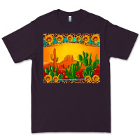 Plum desert sunset with cactus sunflowers and leopard Premium Tee - Artiststas