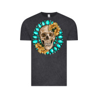Vintage Black skull with gemstone and sunflower Vintage Tee - RanaPortraitStore